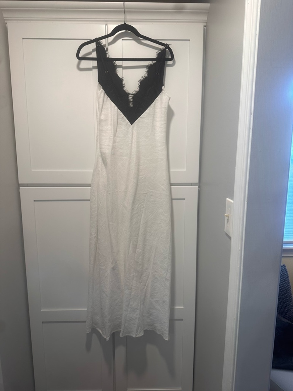 DISSH White Maxi Slip Dress with Black Lace V-Neck - Picture 6 of 7
